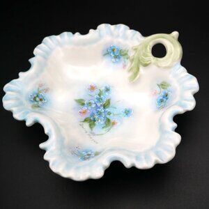 Vintage Hand-Painted Porcelain Trinket Dish with Blue Forget-Me-Not Flowers